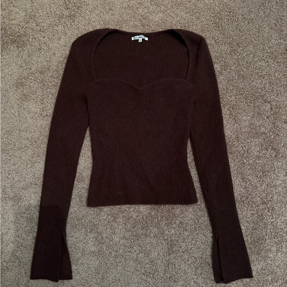 Reformation Brown Ribbed Long Sleeve Top